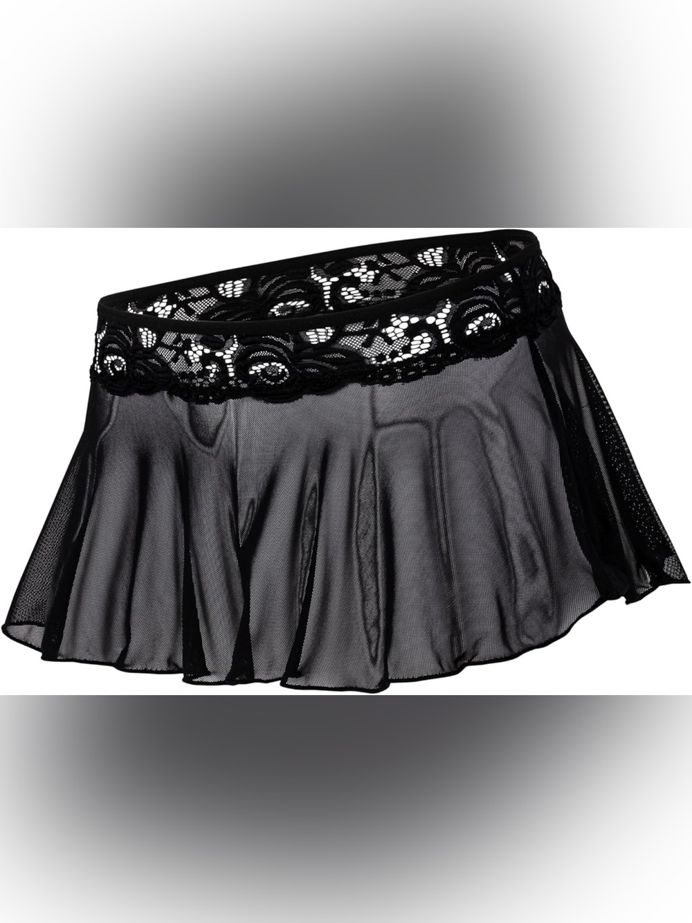 Women’s Delicate Lace Trim Black Mesh Mini Skirt